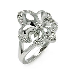 Rhodium Plated Brass Fleur De Lis Clear CZ Ring bbr00023