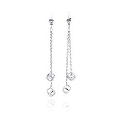 Sterling Silver Rhodium Plated Two Wire Dangling Block CZ Hook Earring dse00025