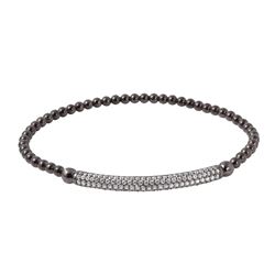Sterling Silver Black Rhodium Plated CZ Bar Beaded Italian Bracelet - ITB00194BLK