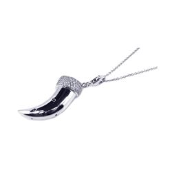 Sterling Silver Rhodium Plated Clear CZ Tooth Pendant Necklace stp00667