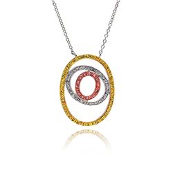 Sterling Silver Rhodium Plated Open Double Circle Multicolor CZ Necklace bgp00043
