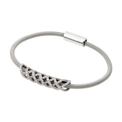 Sterling Silver Rhodium Plated Crisscross Micro Pave Clear CZ Italian Bracelet ITB00172RH