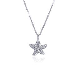 Sterling Silver Clear CZ Rhodium Plated Starfish Pendant Necklace stp00179