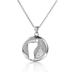 Sterling Silver Rhodium Plated Cut Out And CZ Foot Print Necklace - STP01504