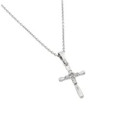 Sterling Silver Rhodium Plated Clear CZ Cross Pendant Necklace STP01399