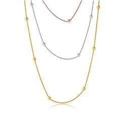 Sterling Silver 3 Toned 3 Strands Roc Chain With Bead Necklace - ARN00028TRI