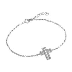 Sterling Silver Rhodium Plated Clear Open Cross CZ Bracelet bgb00113