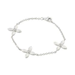Sterling Silver Rhodium Plated Three Flower Clear Round Center CZ Bracelet BGB00220