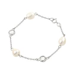 Sterling Silver Rhodium Plated Multi Pearl Clear CZ Bracelet BGB00217