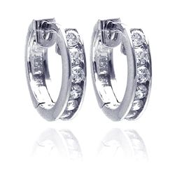Sterling Silver Rhodium Plated Circle CZ Hoop Earring AAE0003-11mm