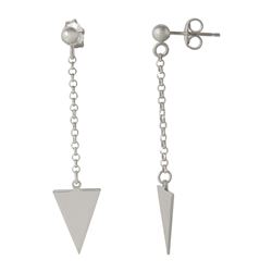 Sterling Silver Rhodium Plated Hanging Triangle Earrings - ARE00006RH