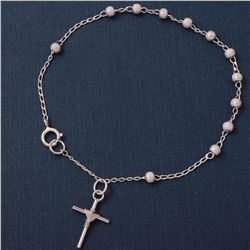 Sterling Silver Matte Finish Glittered Beads Rosary Bracelet 3mm - MEXROS15-B