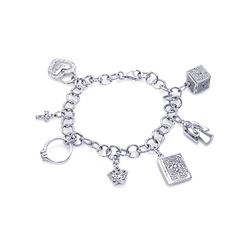 Sterling Silver Rhodium Plated Multiple Dangling Objects CZ Bracelet bgb00048