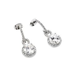 Sterling Silver Rhodium Plated Two Piece Round Pave CZ Dangling Stud Earring bge00339