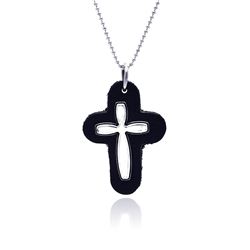 Sterling Silver Leather Backing Oxidized Cross Pendant  oxp00007
