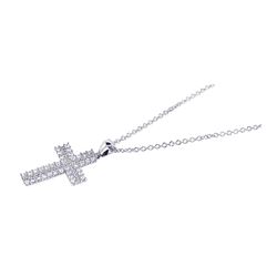 Sterling Silver Rhodium Plated Cross Clear CZ Dangling Necklace stp00533
