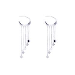 Sterling Silver Rhodium Plated Black & Clear CZ Multi Strand Dangling Earring ste00053