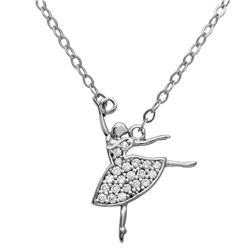 Sterling Silver Rhodium Plated Ballerina CZ Necklace - GMN00009RH