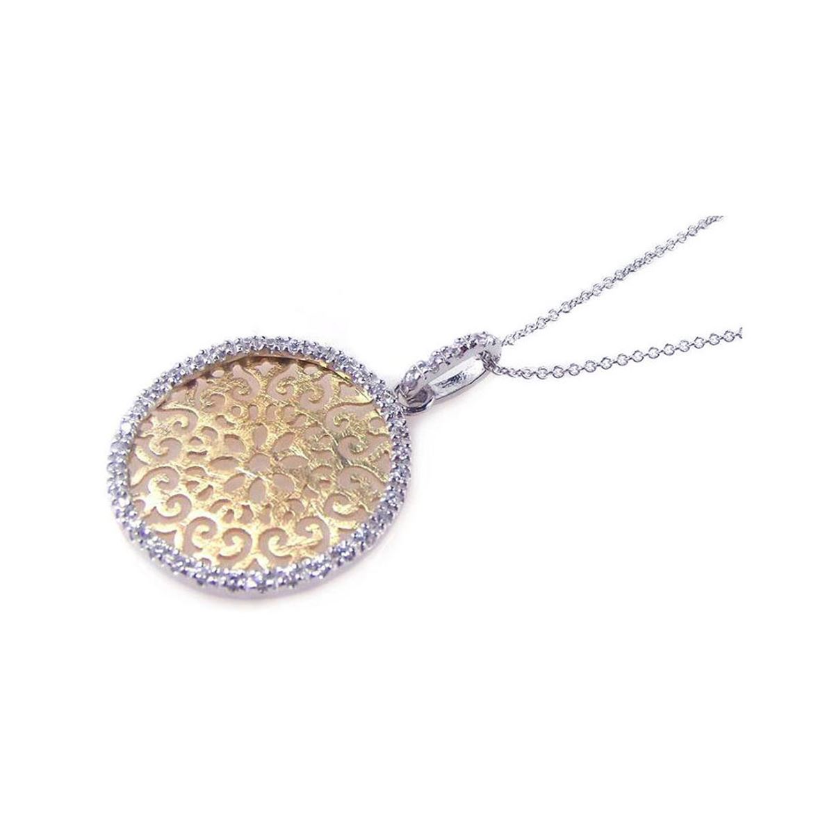Premium Rhodium Plated With Cz Circular Pendant With Chain For Women