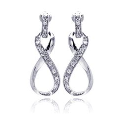 Sterling Silver Rhodium Plated CZ Ribbon Dangling Stud Earring bge00184