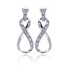 Image 1 : Sterling Silver Rhodium Plated CZ Ribbon Dangling Stud Earring bge00184