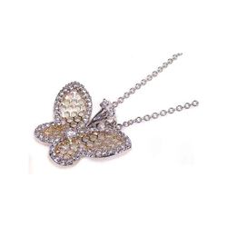 Sterling Silver Clear CZ Rhodium Plated Multi Hole Butterfly Pendant Necklace stp00378