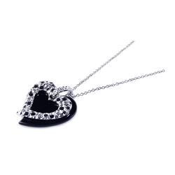 Sterling Silver Black Onyx Rhodium Plated Heart Pendant Necklace bgp00164