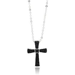 Rhodium & Black Rhodium Plated Brass Cross Pave Set Black CZ Pendant Necklace bbp00108