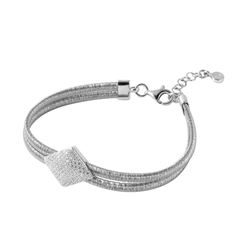 Sterling Silver Rhodium Plated Italian Bracelet With Micro Pave CZ Diamond Shaped Accent ITB00207RH