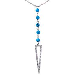 Sterling Silver Rhodium Plated Hanging Open Triangle CZ with Turquoise Beads Necklace - BGP01062