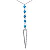 Image 1 : Sterling Silver Rhodium Plated Hanging Open Triangle CZ with Turquoise Beads Necklace - BGP01062