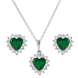 Sterling Silver Rhodium Plated Green Heart Cluster Set BGS00325