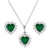 Image 1 : Sterling Silver Rhodium Plated Green Heart Cluster Set BGS00325