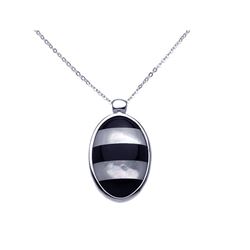 Sterling Silver Rhodium MOP Onyx Oval CZ Necklace bgp00278
