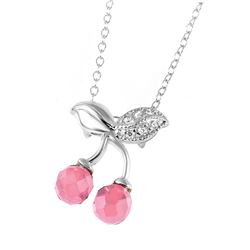 Sterling Silver Rhodium Plated Pink CZ Cherries Necklace BGP00443PNK