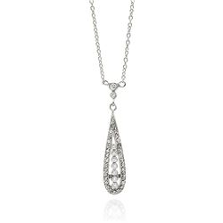 Sterling Silver Rhodium Plated Long Teardrop CZ Necklace bgp00513