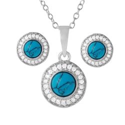 Sterling Silver Rhodium Plated Turquoise Halo Set - BGS00480