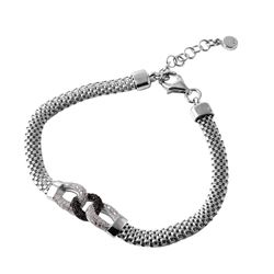 Sterling Silver Rhodium Plated Intertwined CZ Italian Bracelet ITB00210RH/BLK