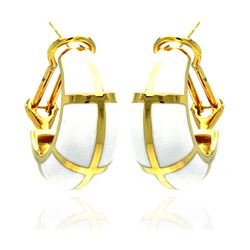 Sterling Silver Gold Rhodium Plated White Enamel Lever Back Earring bge00129
