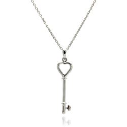 Sterling Silver Rhodium Plated Clear CZ Key Pendant Necklace stp01330