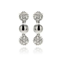 Sterling Silver Rhodium Plated Round Cluster CZ Dangling Stud Earring ste00882