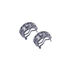 Sterling Silver Rhodium Plated Three Round CZ Half Cirlce Stud Earring ste00239