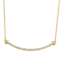 Sterling Silver Gold Plated Curved CZ Bar Necklace - BGP01103GP