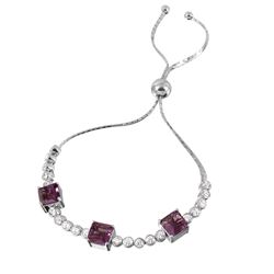 Sterling Silver Rhodium Plated Violet Color CZ Adjustable Bracelet - GMB00019RH-AM