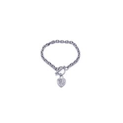 Sterling Silver Rhodium Plated Clear CZ Heart Bracelet stb00026