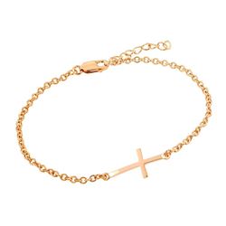 Sterling Silver Rose Gold Plated Sideways Cross Bracelet bgb00112
