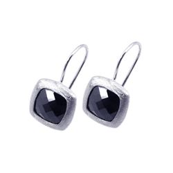 Sterling Silver Rhodium Plated Black Square CZ Hook Earring ste00532