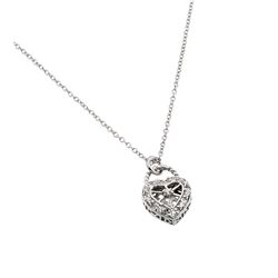Sterling Silver Rhodium Plated Clear CZ Center Open Heart Pendant Necklace bgp00822