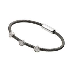 Sterling Silver Rhodium & Black Rhodium Plated Circle Micro Pave Clear CZ Italian Bracelet ITB00175B