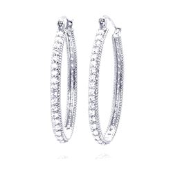 Sterling Silver Rhodium Plated Round CZ Hoop Earring ste00453